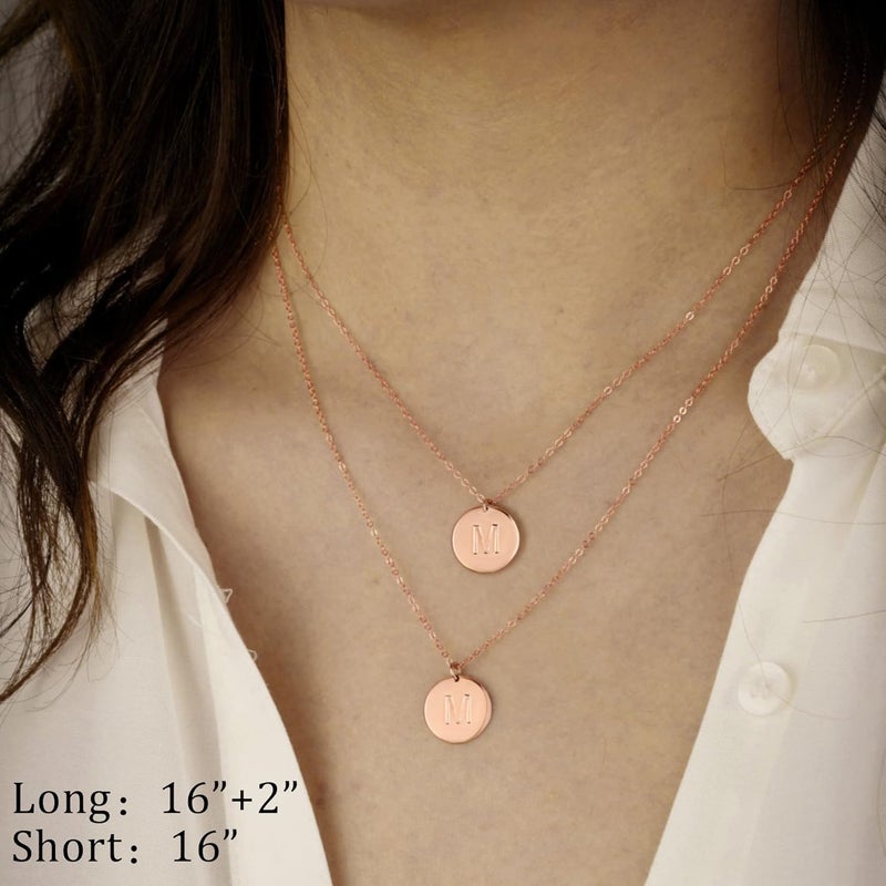 IEFWELL Valentines Gifts - Initial Necklaces for Women Girls, 14K Gold-Plated Silver Double Side Engraved Hammered Coin Necklaces, Layered Necklace Jewelry Pendant for Teen Girls - Image 5